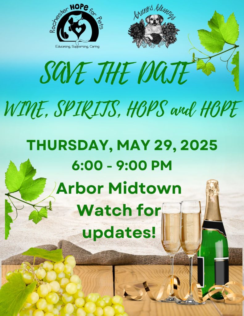 Save the date flyer - wine, spirits, hops and hope Thursday May 29, 2025